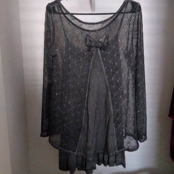 Grey Two Piece Crochet Open Knit Sweater and Dress Set - Picture 2 of 8